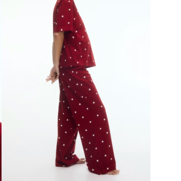 H&M Mama Before/After Cotton Pajamas, Maternity Women's Size Small, Red Hearts - Picture 2 of 8